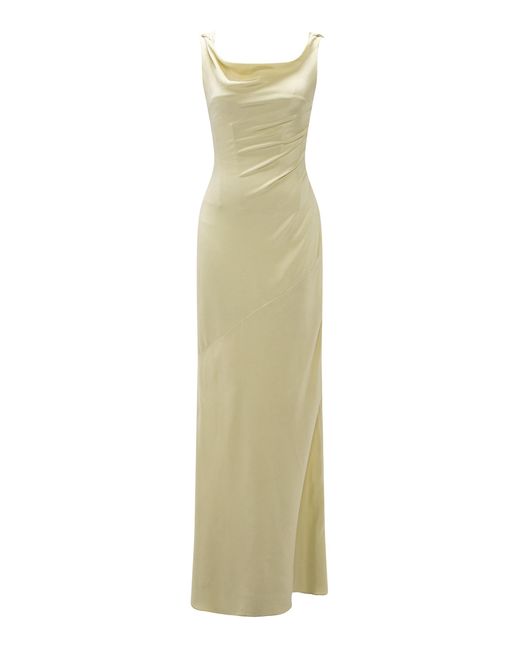 Marmar Halim White Draped Silk Crepe Maxi Dress