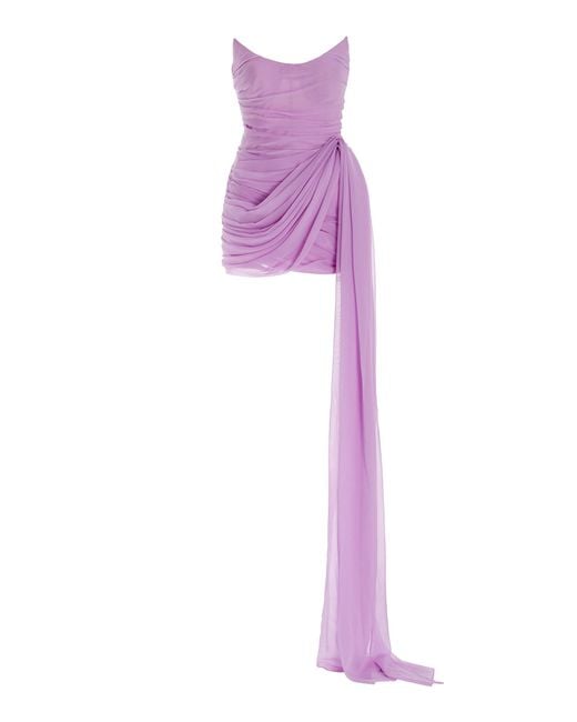 Oscar de la Renta Purple Draped Silk-chiffon Mini Dress