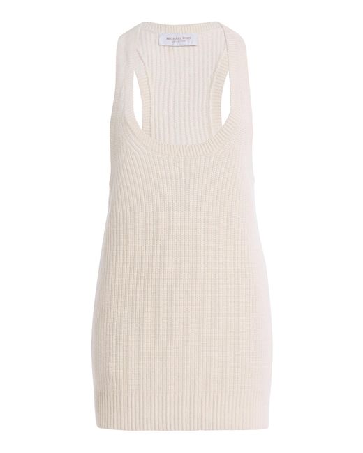 Michael Kors White Racer Back Cashmere-Linen Tank Top