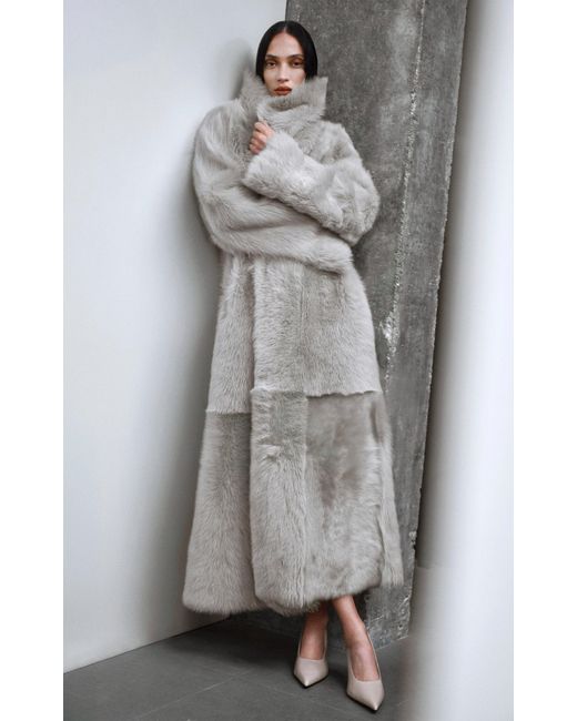 Nour Hammour Natural Marlene Lambskin Shearling Trench