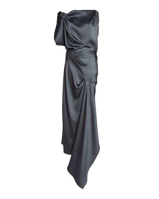 Victoria Beckham Gray Gathered Satin Maxi Dress