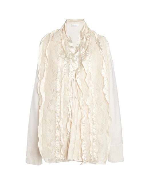 Niccolò Pasqualetti White Centrino Lace-Paneled Cashmere-Blend Cardigan