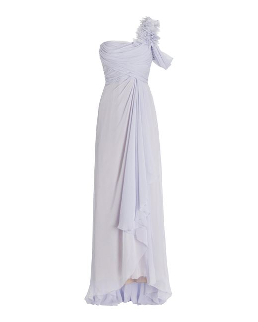 Marchesa Ruffled Silk Chiffon One-shoulder Gown in Purple | Lyst