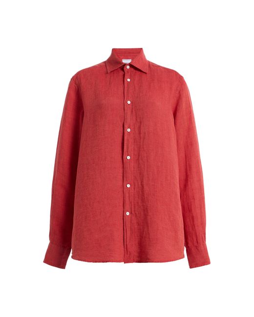 With Nothing Underneath Red Exclusive The Boyfriend Linen Shirt