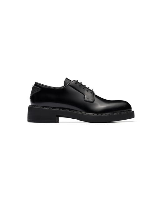 Prada Black Logo-Detailed Leather Oxford Loafers