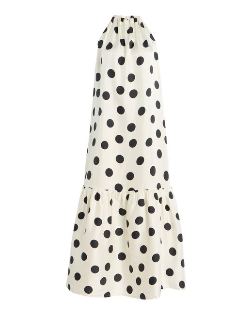 Asceno White Exclusive Riviera Ibiza Polka-Dot Silk-Twill Maxi Dress