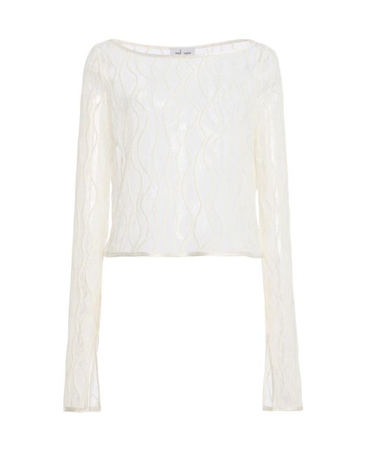 Mel Usine White Brume Cotton-Blend Sutured Lace Top