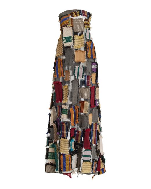 Kilentar White Exclusive One-of-a-kind Ajoyo Vintage Patchwork Organza Maxi Dress