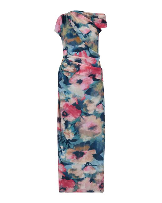 Lela Rose Blue Draped Chiffon Column Gown