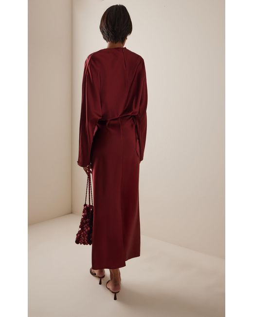 Staud Red Phoebe Draped Silk Maxi Dress