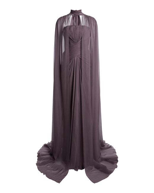 Zuhair Murad Purple Chiffon Off-Shoulder Draped Long Dress