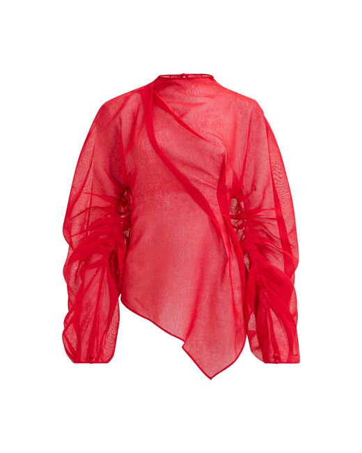Aje. Red Shari Sheer Asymmetric Blouse