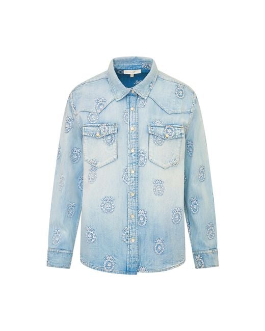 LoveShackFancy Blue Kelith Embroidered Denim Top