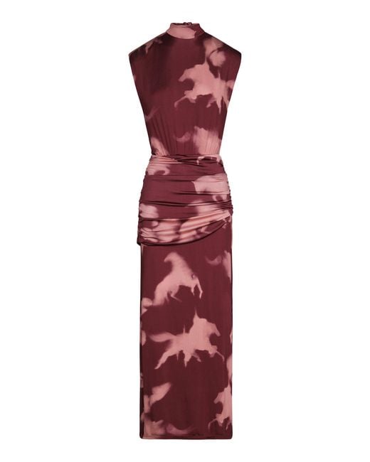 Johanna Ortiz Red Running Horses Viscose Midi Dress