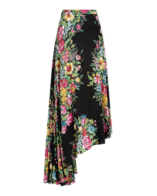 Etro Black Asymmetric Floral-crepe Maxi Skirt