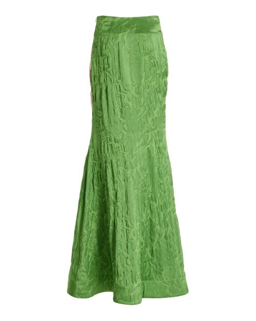 Rosie Assoulin Green Blown Away Embroidered Satin Jacquard Maxi Skirt