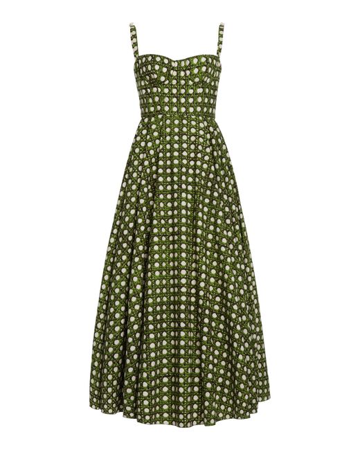 Giambattista Valli Green Poplin Treillage Midi Dress