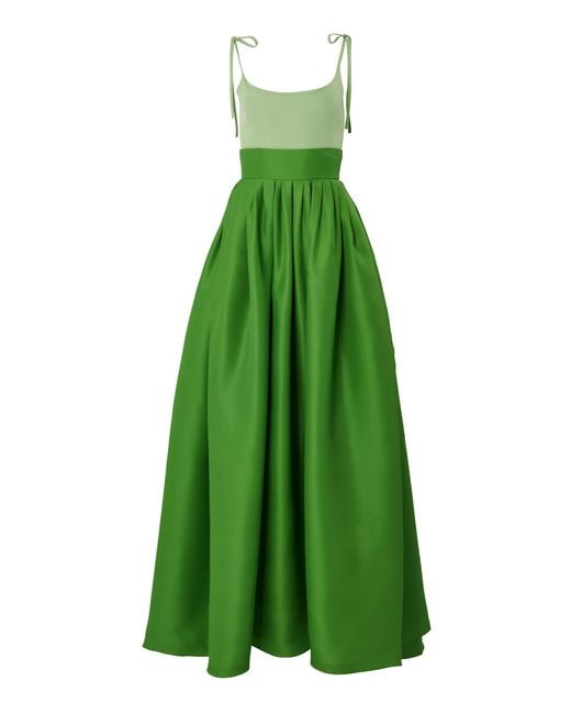 Carolina Herrera Green Two-Tone Silk Gown