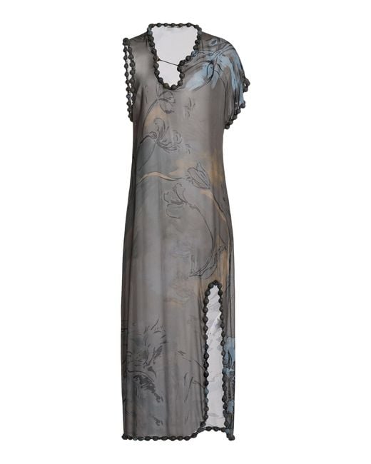 Victoria Beckham Gray Asymmetrical Embellished Midi Dress