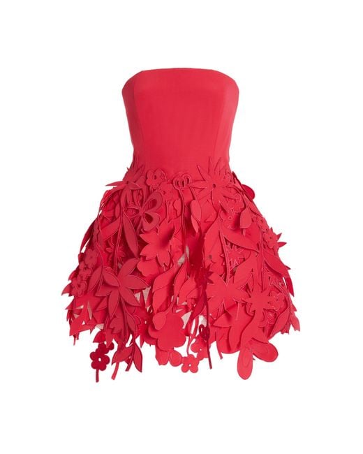 Oscar de la Renta Strapless Embroidered Cotton-blend Mini Dress