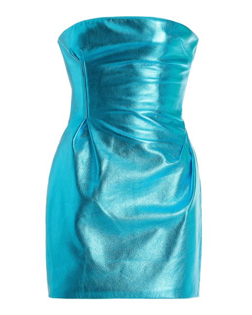 LAQUAN SMITH Blue Metallic Leather Mini Dress