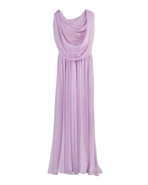 Carolina Herrera Purple Draped-Bodice Silk Chiffon Gown