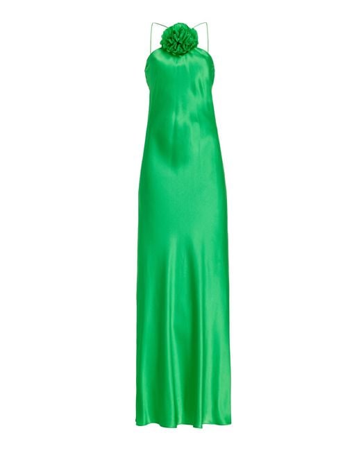 Rodarte Green Floral-appliquéd Silk Satin Slip Gown