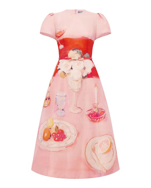 LEO LIN Pink Marguerite Short Sleeve Midi Dress