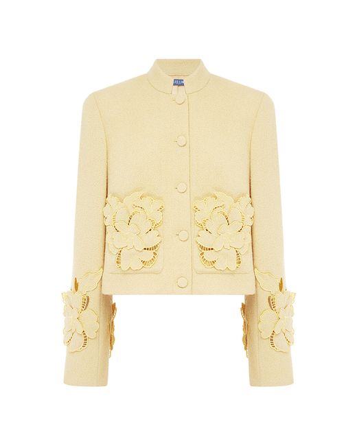 LEO LIN Yellow Blythe Applique Tweed Jacket