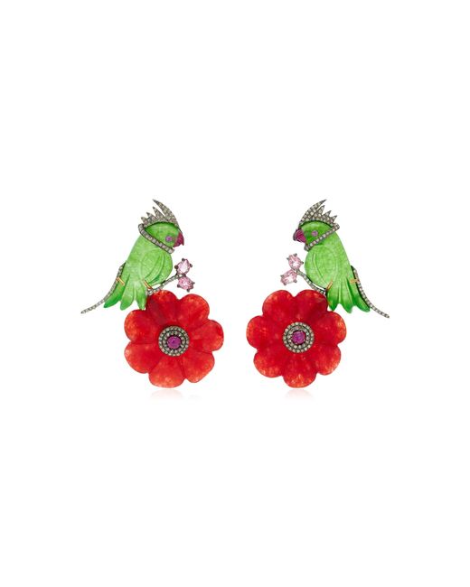 Amrapali Red Morni 14k Yellow Gold And Silver Earrings