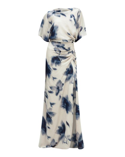 Amsale Blue Floral-Print Gauze Dress