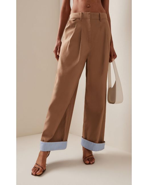 Rosie Assoulin Brown Cuffed Cotton Wide-leg Pants