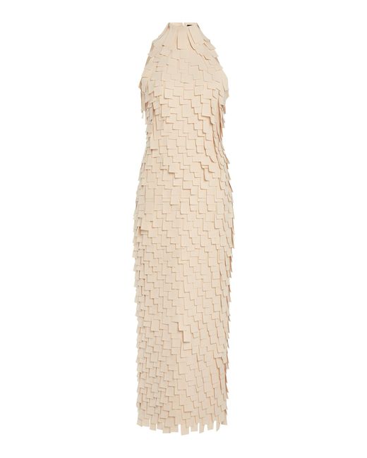 A.W.A.K.E. MODE Natural Multi-rectangle Turtleneck Midi Dress