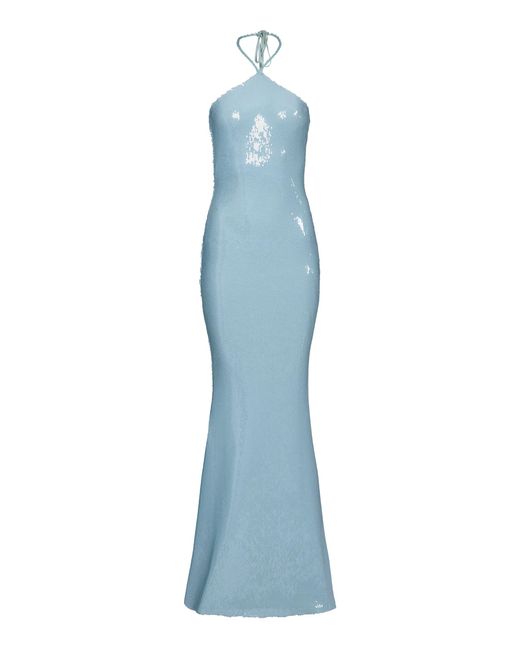 Francesca Miranda Blue Riva Sequined Halter Maxi Dress