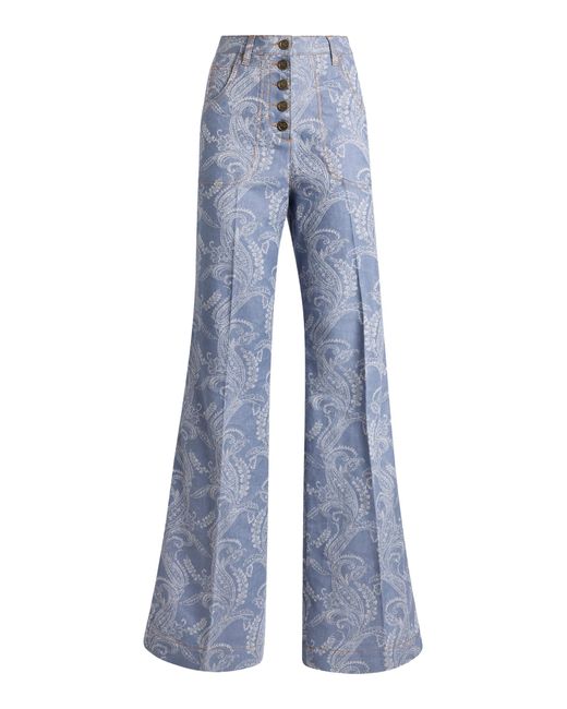 Etro Blue Patterned Denim Flared Jeans