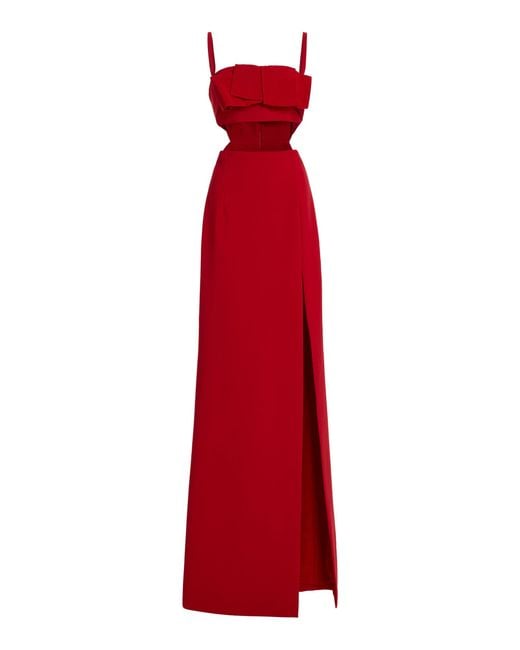Elie Saab Red Ruffled Cutout Cady Maxi Dress