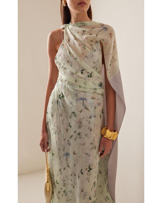 Givenchy White Draped Floral Silk Maxi Dress