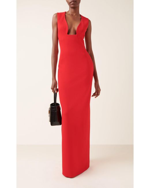 Givenchy Red Vase Plunged Maxi Dress