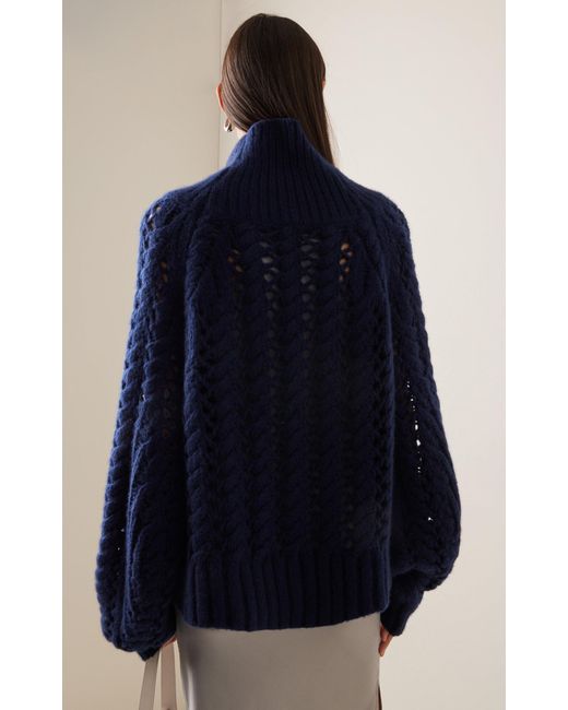 Adam Lippes Blue Open Knit Cashmere Turtleneck Sweater