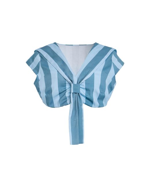 House of Aama Blue Azaka Striped Cotton Crop Top