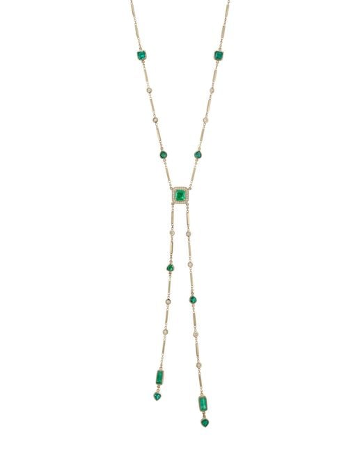 Jacquie Aiche Blue 14K Multi Shape Emerald And Diamond Bolo Necklace