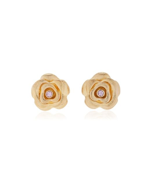 Sydney Evan White Large 14k Yellow Gold Sapphire Earrings
