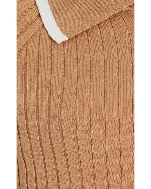 Matthew Bruch Brown Ribbed-knit Cotton-blend Cropped Cardigan