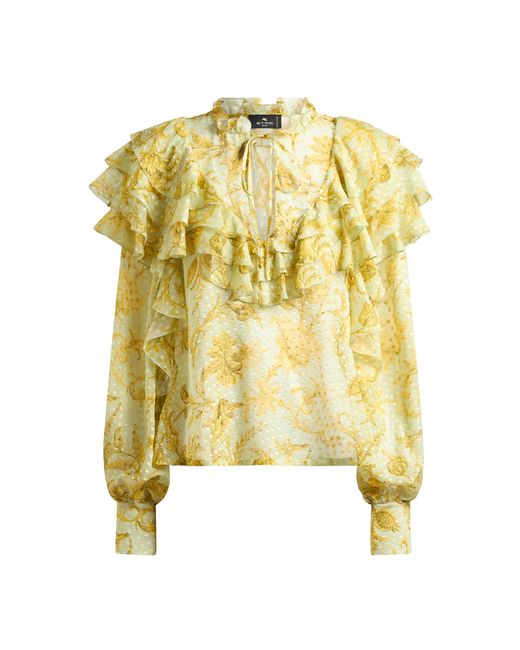 Etro Yellow Ruffled Silk-Blend Top