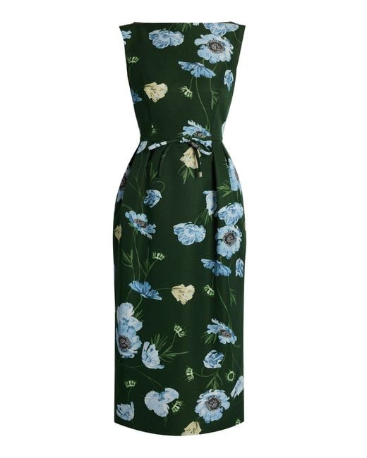 Erdem Green Floral Faille Cotton-Blend Midi Dress