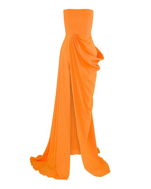 Alex Perry Orange Reed Draped Crepe Gown