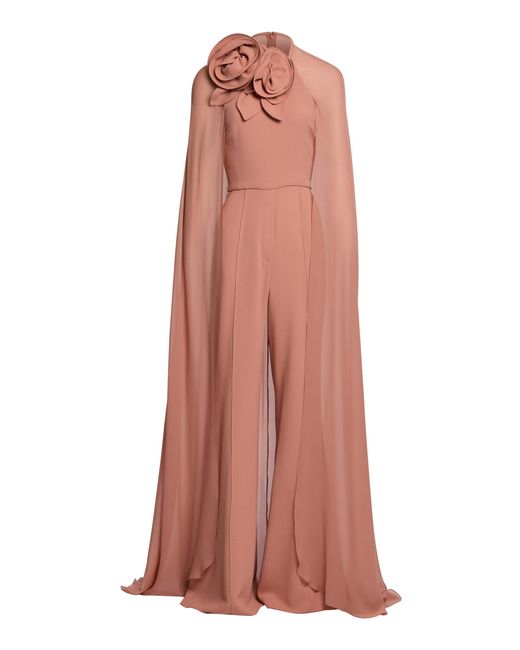 Elie Saab Pink Cady Floral-appliquéd Jumpsuit