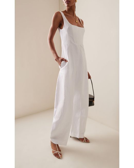 Stella McCartney White Pleated Linen-cotton Corset Jumpsuit