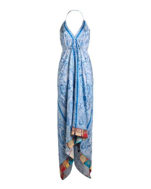Etro Blue Patterned Asymmetric Midi Dress