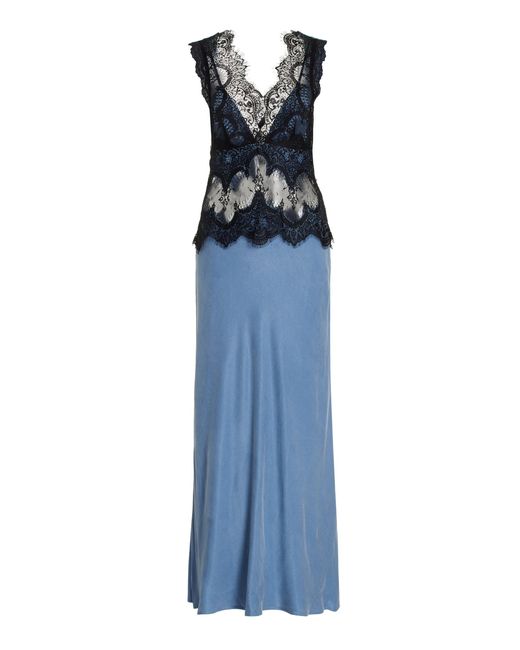 knee length dresses for ladies Light Blue Lace Sweetheart Tiered Long Prom Dress with Slit – jkprom main image 0